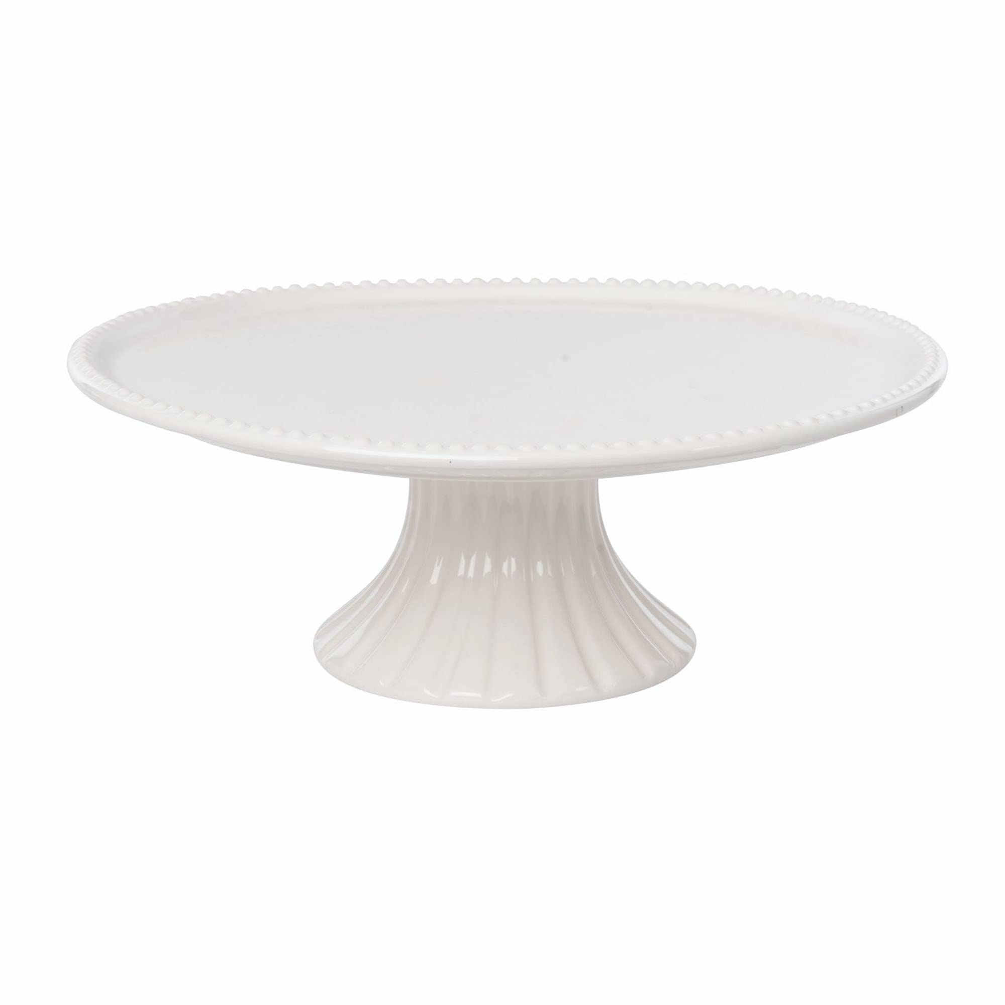 White Hobnail and Fluted 12.75 inch Round Dolomite Stoneware Pedestal Cake Stand
