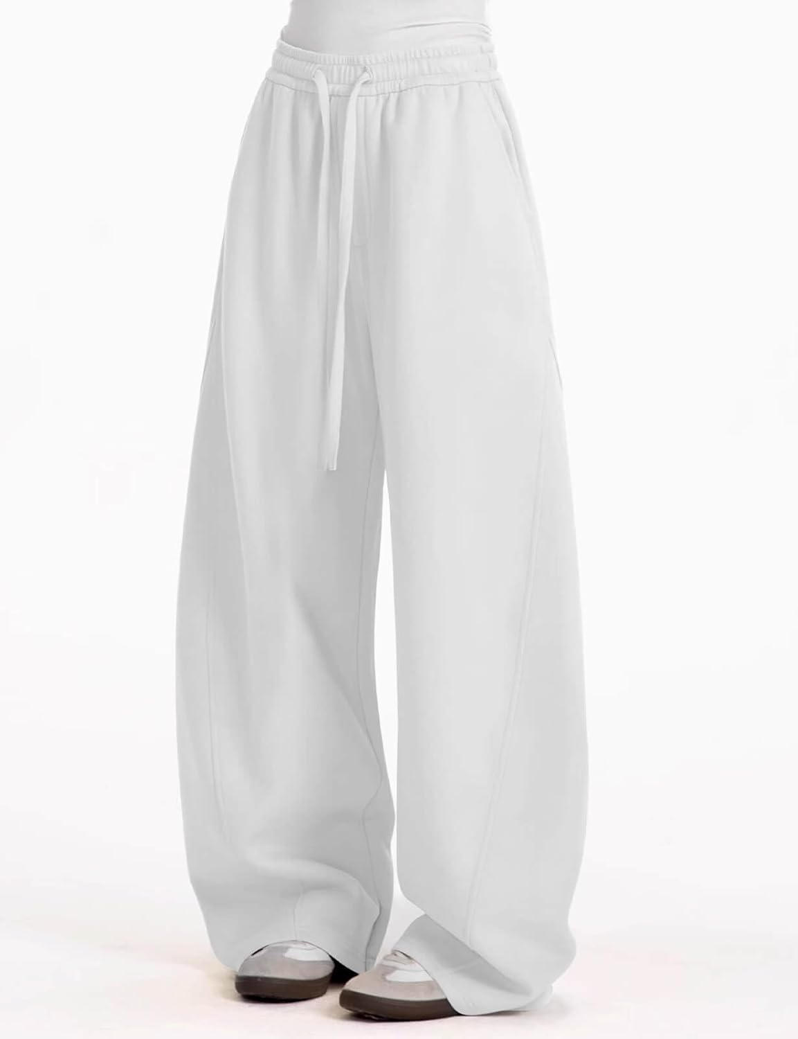 Womens Barrel Sweatpants Fleece Lined Wide Leg Sweat Pants Cotton Elastic Waisted Trousers with Pockets - Image 3