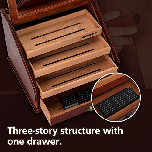 Cskeeoon Cigar Humidors Cabinet - Cedar Wood Cigar Box For 100 To 150 Cigars With Digital Hygrometer, 3 Drawers & 3 Crystal Gel Humidifiers, Cigar Gift For Men, Cigar Aficionados.… (Square110) #TOP3