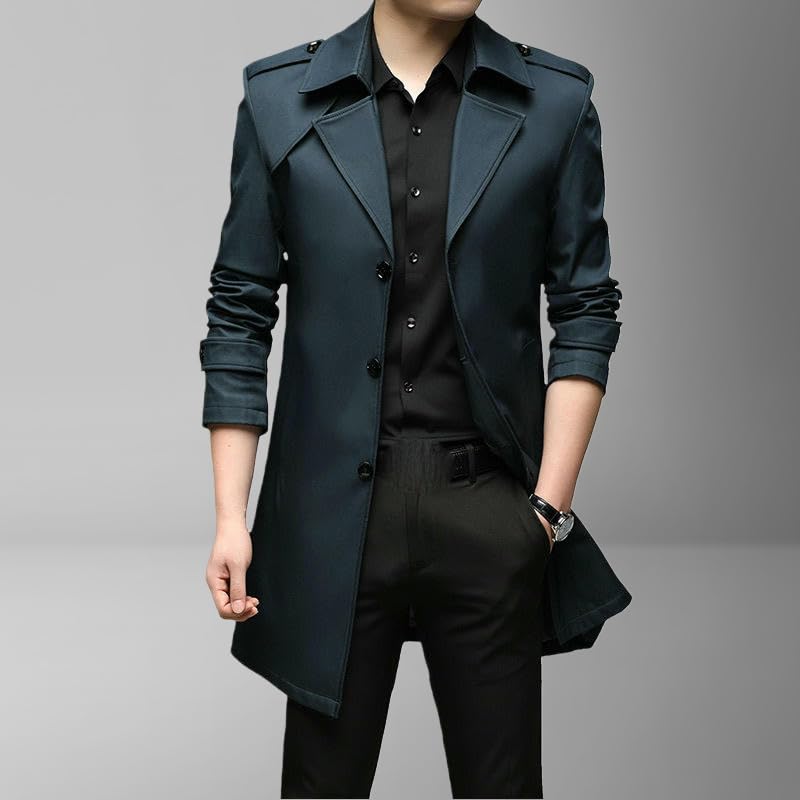 Trench homme bleu foncé chic avec revers et finitions soignées - 5
