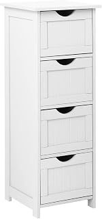 Bonnlo 12-Inch Skinny White Bathroom Floor Cabinet with 4 Drawers - Modern Wooden Storage Organizer for Small Spaces