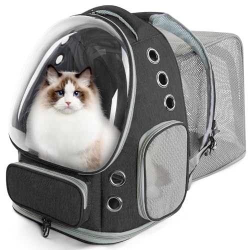 EVERMOW Cat Backpack Carrier, Bubble Expandable Cat Carrier for Cats or Small Dogs up to 15lbs, Airline-Approved, Large Space & Breathable Pet Backpack for Traveling, Hiking(Square Expandable, Black)