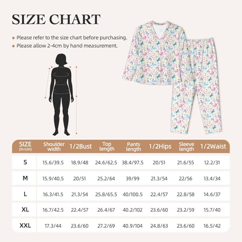 Pyjama licorne rose femme long 2 pièces décontracté
