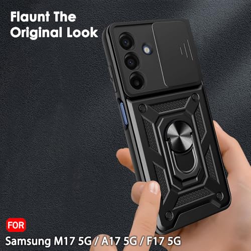 Image of TheGiftKart Tough Armor Bumper Back Cover Case for Samsung Galaxy M17 5G / A17 5G / F17 5G | Sliding Camera Cover, Kickstand & Ring Holder | 360 Degree Protection Back Cover Case (PC & TPU, Black)
