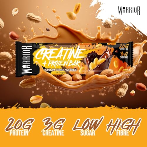 Warrior Creatine Protein Bars – Low Carb Snack, Oat Based Flapjack Bar, Increase Physical Performance, 12 x 75g (Chocolate Peanut) - Image 4