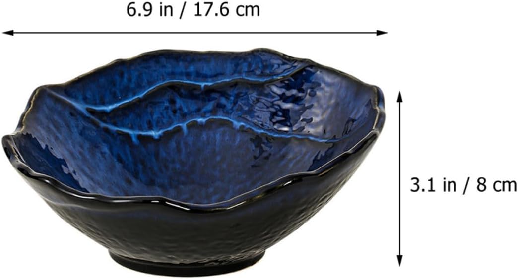 ULTECHNOVO Blue Ceramic Japanese Style Soup Bowl for Salad and Sashimi