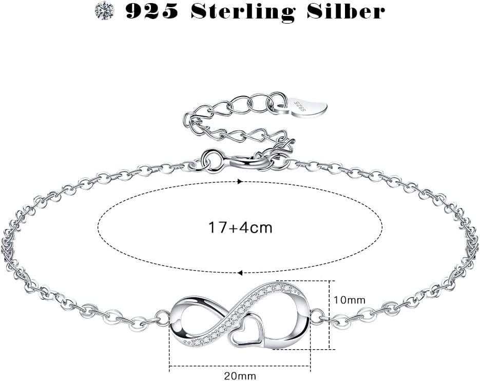 Bracelets for Women Sterling Silver Infinity Heart Bracelet for love 17+4cm Christmas Valentines Birthday Gift Jewelry Gift for Women with gift box - Image 6