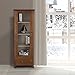 Teamson Home Avery Linen Tower Tall Slim Narrow Wooden Bathroom Multifunctional Storage with Glass Panel Door 4 Tiered Shelves 1 Drawer, Oil Oak