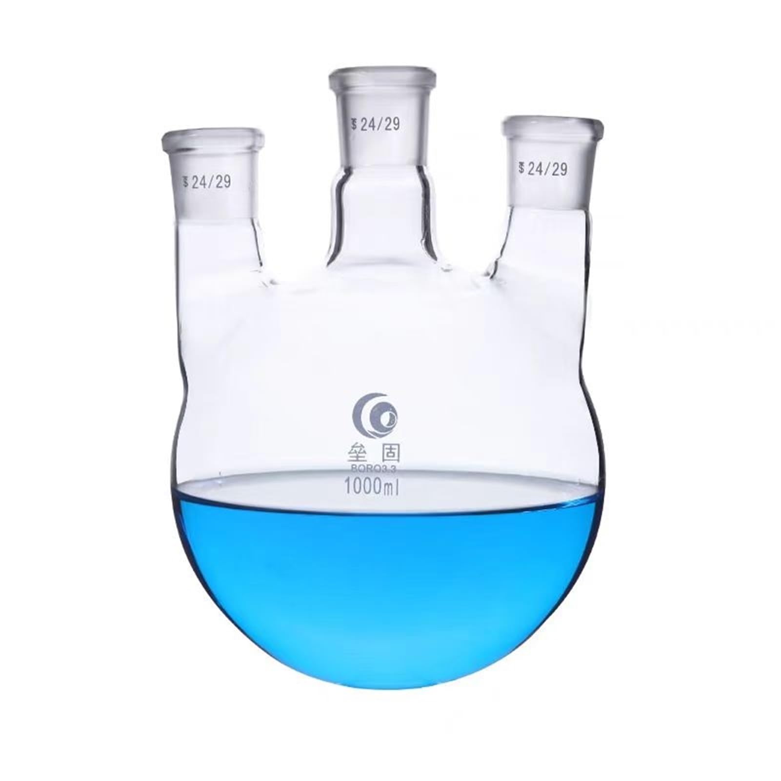 matraz de fondo redondo， Matraz de destilación de tres plazas de 50 ml a 2000 ml, boca biselada y recta, cristalería de laboratorio(1000ml 29x24x2)