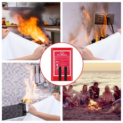 Image of Copkim 4 Packs Fire Blanket with Box - Emergency Fire Suppression Fireproof Flame Retardant Fiberglass Survival Blanket for Home Kitchen Office Warehouse