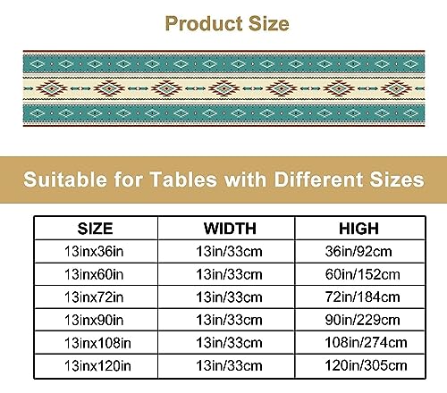 Image of Aztec Table Runner,Ethnic Southwestern Mexican Native Indian Green Pattern Retro Table Decor Kitchen Dining Room Party Decor 13x108 inch