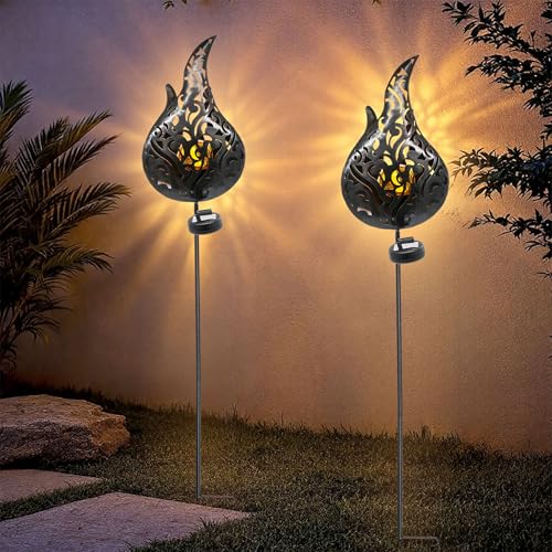 Spetebo Solar Gartenstecker Flamme mit LED Crackle Glaskugel - 2er Set...