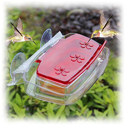Juegoal Window Hummingbird Feeder, Bird Feeding Tray with 3 Feeding Stations, Outdoor Hummingbird Perch, 8-Ounce by Juegoal - Used condition - US$7.98