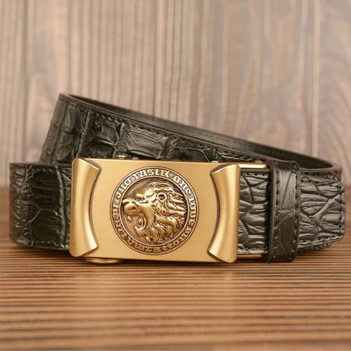 Ratchet Belts for Men, Men's Cowboy Western Leather Belt with Lion Head Alloy Buckle Crocodile Embossed Belt2
