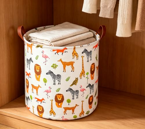 Image of CLOCOR Laundry Basket,Safari Room Decor,Waterproof Storage Basket(Jungle Animals)