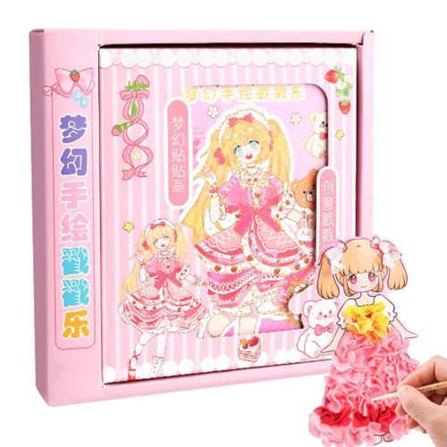 XIAOXIAOYU Juguete de artesanía de arte, arte de tela para niños,Libro de pegatinas de actividad de princesa | Poking Dibujo Dress Toy para niñas, artesanías, actividad creativa