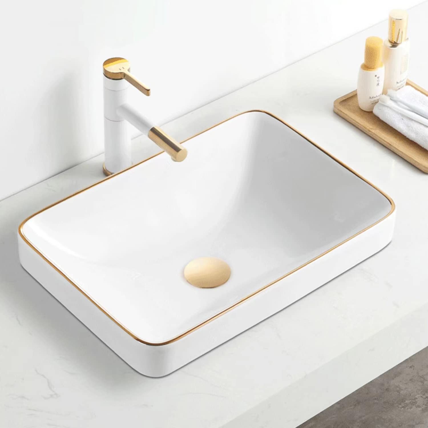 Bonde universel sans trop-plein en laiton massif pour lavabo et évier, or brossé