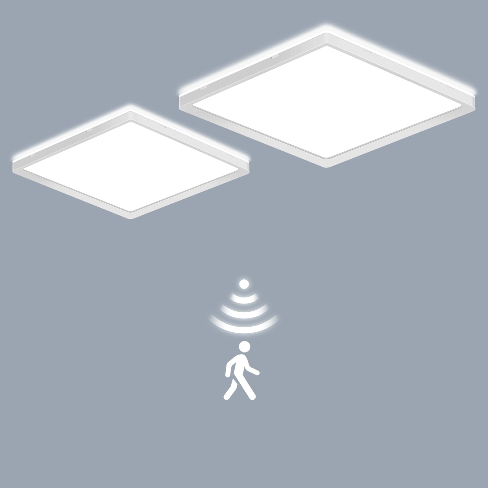 LEZOE 2PCS Lámpara LED de techo con detector de movimiento, 18W 1800 lm, radar, sensor de movimiento, 3000K/4000K/6500K lámpara con sensor para baño, garaje, escaleras, sótano 22X22X2.5CM
