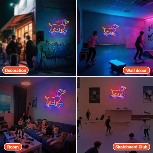 Image of Dachshund Skateboarding Neon Sign, Skateboard Dog Neon Signs for Wall Decor Cool LED Wall Art Decor, Dimmable Dog Lover Gift for Living Room, Bar, Shop, or Birthday Party