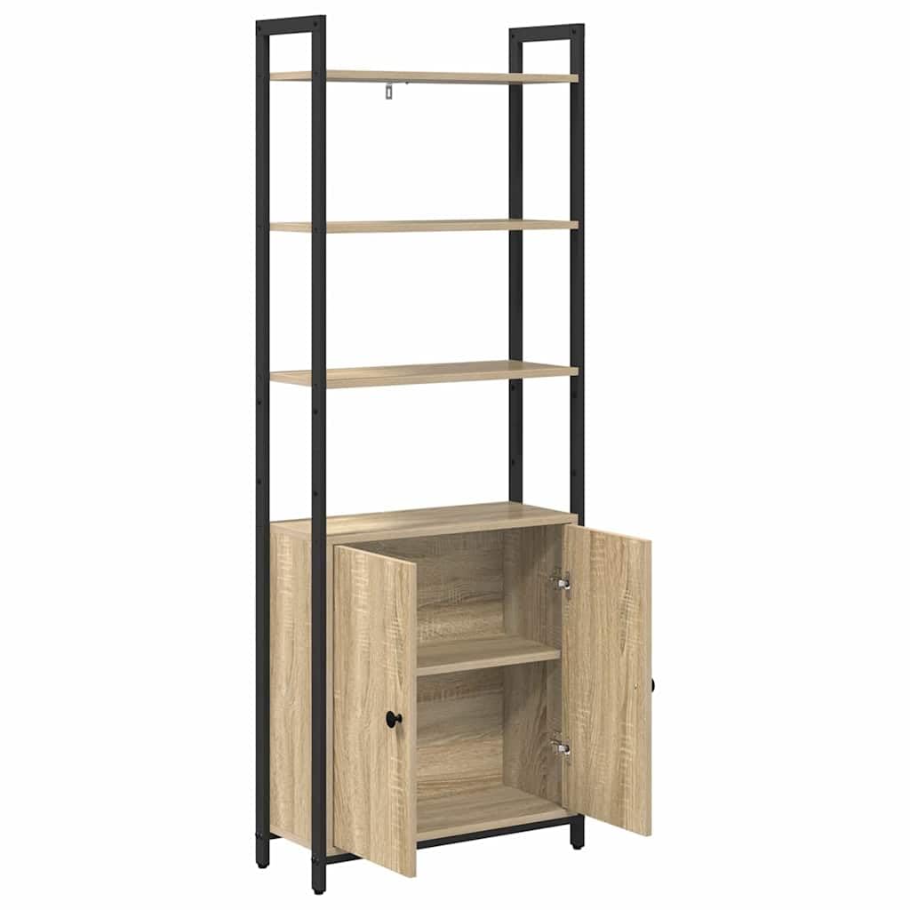 Regał na książki dąb Sonoma 60 x 24 x 161 cm, materiał drewnopochodny, 6 przegródek, 1 drzwi, nowoczesny design, trwały