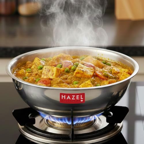 HAZEL Triply Stainless Steel Cookware I Triply Tasla Kadai Steel, 1.2 litres I Heavy Bottom Triply Cookware for Gas and Induction Cooktop | Multipurpose Tasra, Ideal for Daily Use