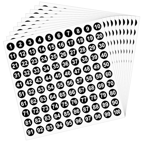 Tweruna Zahlen Aufkleber 10 Blatt 1-100 10 mm Klebezahlen Schwarz Nummern-Aufkleber Selbstklebende Zahlen Aufkleber Sticker Number Stickers für Büros Schließfächerheim Klassifikation
