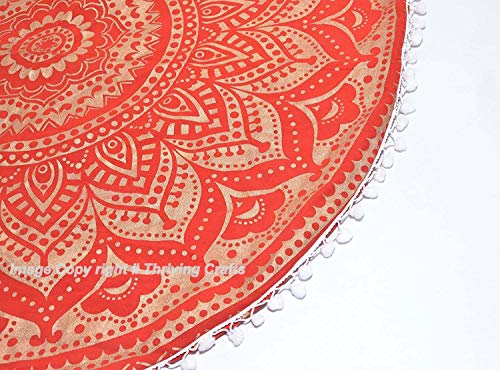 Thriving Red Dye Gold Mandala Cotton Floor Cushion Cover Handmade Pillow Cover Meditation Pouf Cover Boho Linen Seating Cushion For Living Room Yoga Room Home Decor Throws Yoga Mat Ottoman #TOP27