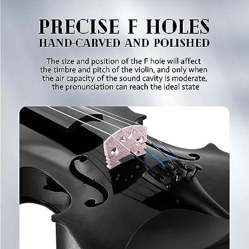 MOSAYA Violin 4/4 Full Size for Beginner Kids with Violin Strings Violin Bow Violin Rosin Shoulder Rest Violin Tuner Finger Guide for Violins and Violin Case, Black Glossy - Thumbnail 4