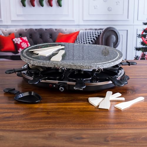 Giles & Posner Electric Stone Raclette Grill - Indoor Tabletop 8 Person Raclette, Removable Stone Grill Hot Plate, Non-Stick Grill Pans, Spatulas Included, Adjustable Temperature Dial, 1200 W - Image 4