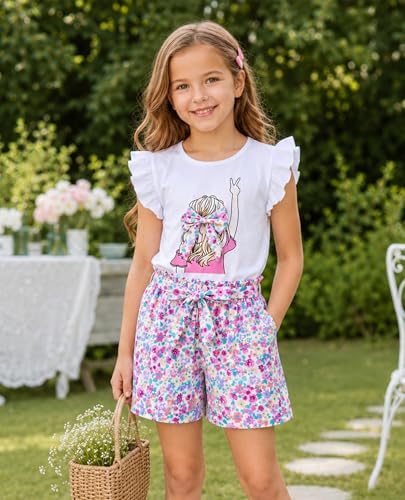 Image of Girls Summer Outfits Cute Sleeveless Top High Waisted Short Sets with Pockets Teen Girl Clothes Size 6-14 T