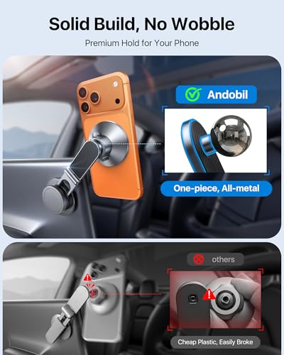 Image of andobil Upgrade Tesla Phone Mount [Strong Magnet & Foldable] MagSafe Car Mount for Tesla New Model Y Juniper Model 3, 360 Adjustable Tesla Phone Holder fits iPhone 17 16 15 Pro Max, Tesla Accessories