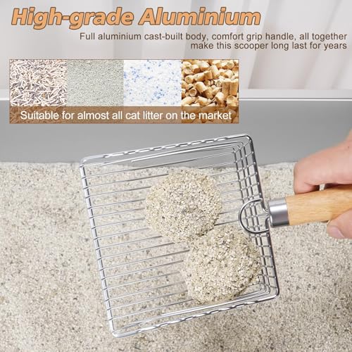 Image of Metal Cat Litter Scoop with Holder, Poop Scooper with Stand and 2 Rolls of Garbage Bags, Heavy Duty Stainless Steel Shovel with Wooden, Quick Sifter for Easy Cleaning