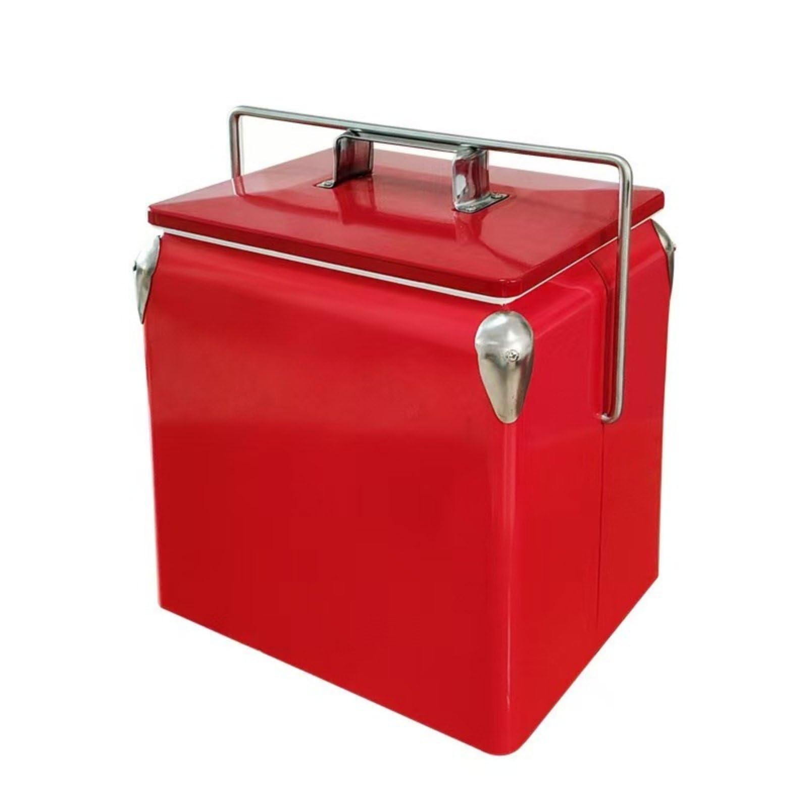 Frigorifero Portatile Borsa Termica Ghiacciaia Contenitore Isotermico in Metallo con Interno Isolato per Bevande Cassa Compatta Facile da Posizionare, Rosso