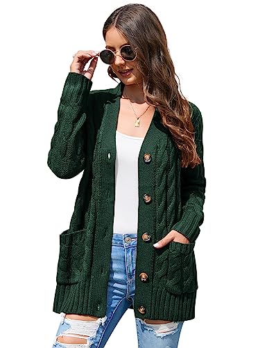 Image of MISSKY Women's Open Front Cardigan Sweater with Pockets Long Sleeve Cable Knit Button Loose Cardigan Sweater Outwear
