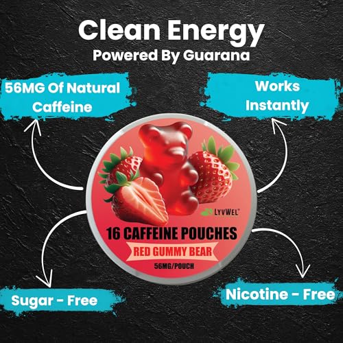 Image of LyvWel 56mg Caffeine Energy Pouches - Pink Lemonade - Clean Energy & Focus Boost with Guarana - 5-Pack with 16 Pouches Per Can (80 Total Pouches)