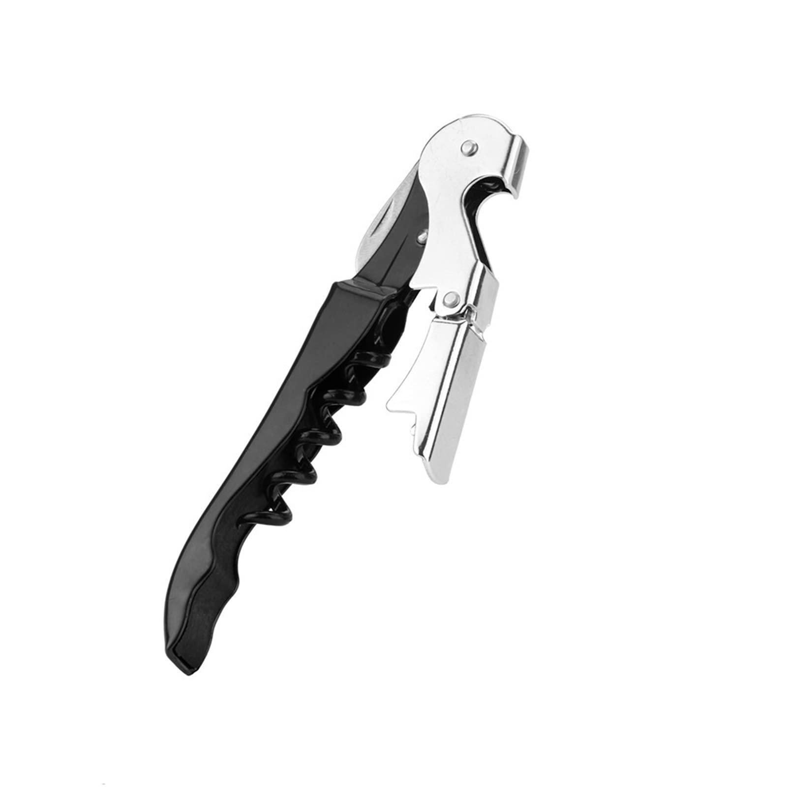 Flügelkorkenzieher-Flaschenöffner, Dosenöffner aus Edelstahl, 12,1 x 2, cm, schwarzer Holzgriff, multifunktionaler Flaschenöffner