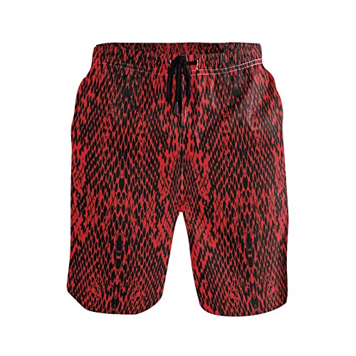 Red Snake Print Men's Boy's Novelty Beach Shorts Swim Trunks Summer Quick Dry Bathing Suits S