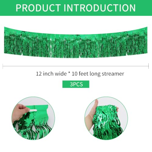 Image of BEISHIDA 3 Pack Green Wavy Foil Fringe Garland 30ft Tinsel Wall Decor