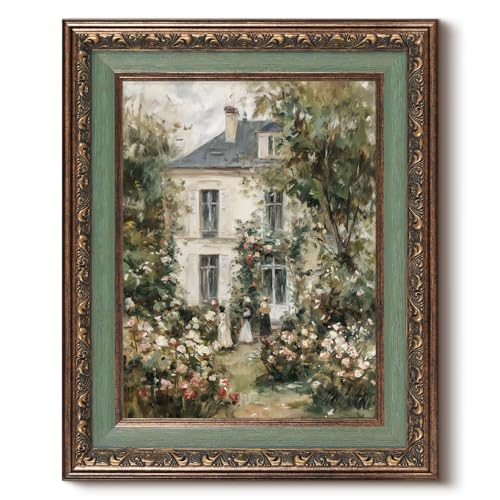 HUARCEY Ornate Relief Framed Vintage Floral Canvas Wall Art, Rose