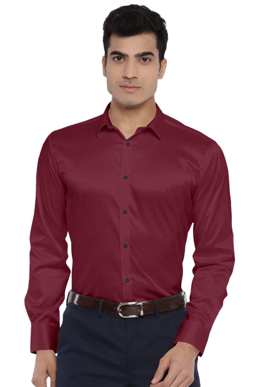 Bismillah StoreMen's Satin Shirt for Men Full Sleeve (Small, Maroon)