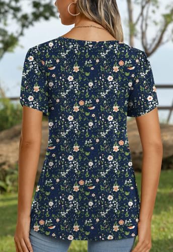 Image of CATHY 2026 Women Tops Summer Short Sleeve Tunic V Neck T-Shirts Loose Casual Floral Blouse S-4XL
