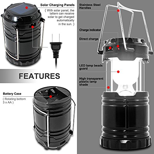 Maxin Solar Camping Lantern, Water Resistant Portable Rechargeable Led Solar Collapsible Camping Lantern Flashlights Torch For Emergency, Hurricane, Storm, Power Outage,Outdoor #TOP2
