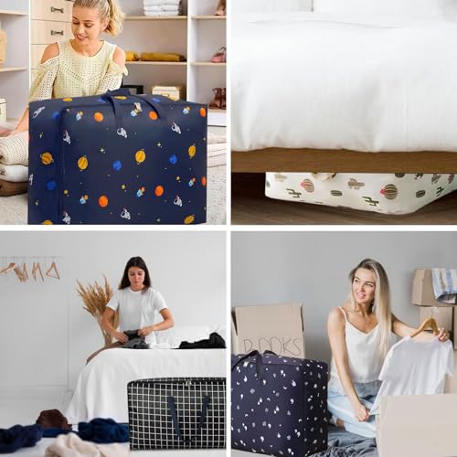 Miniatura 6 de Sepsco Bolsa Almacenaje Ropa 2piezas, 105l Grande Contenedor Almacenamiento Edredones Organizador De Ropa De Cama Plegable Resistente Tela Oxford Bolsas Mudanza Con Asa Para Mantas Colchas Almohadas