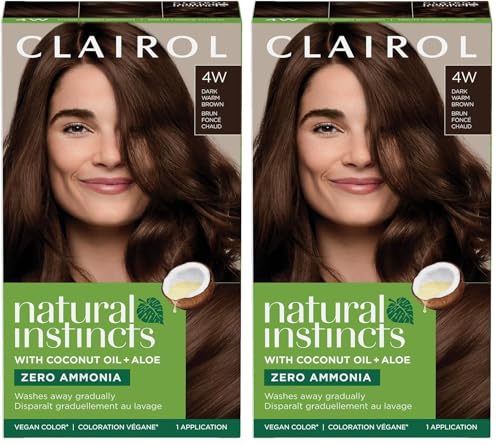 Image of Clairol Natural Instincts Demi-Permanent Hair Dye, 4W Dark Warm Brown Hair Color, Pack of 2