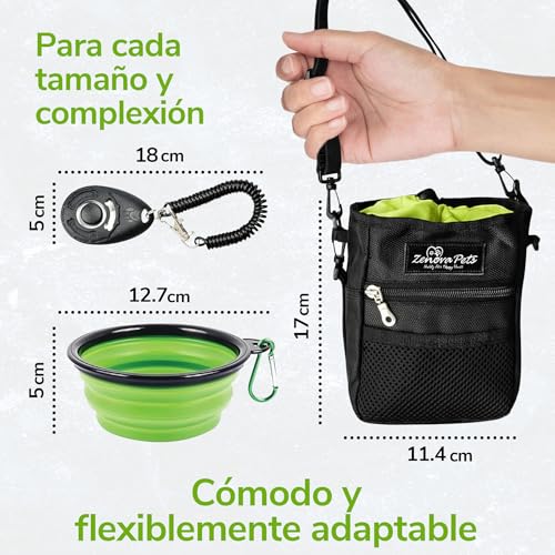 Miniatura 3 de Zenova Pets Bolsa De Golosinas Para Perros Con Cuenco De Viaje Y Clicker De Adiestramiento Para Perros Para Entrenar Aventuras Al Aire Libre Accesorios Ideales Para Perros
