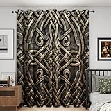 Black Gold Celtic Knot Curtains for Bedroom Kitchen, 39 Inch 2 Panels, Viking Printed Pattern, 95% Blackout Window Drapes for Living Room, Celtic Knot Home Decor, Grommet Top CZ28