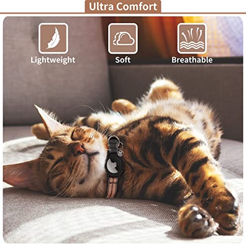 Airtag Cat Collar, Feeyar Integrated Apple Air Tag Cat Collar, Reflective Gps Cat Collar With Airtag Holder And Bell [Orange], Lightweight Tracker Cat Collars For Girl Boy Cats, Kittens And Puppies #TOP4
