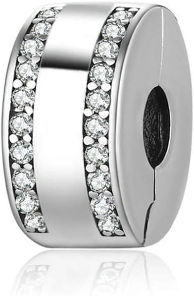 Sterling Silver Clip Charm Stopper Spacer for Pandora Bracelet (Silver)