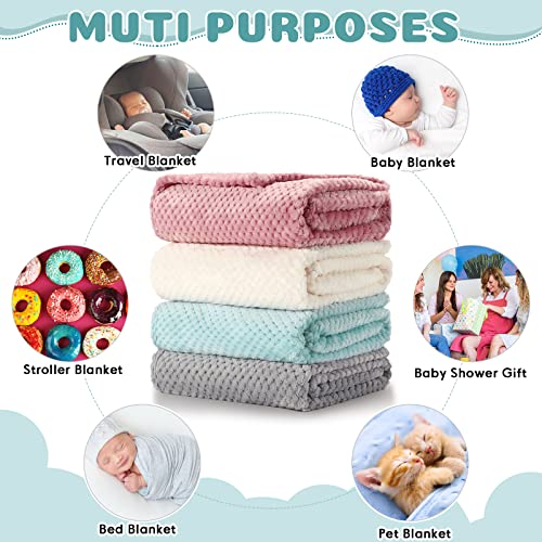 Image of Reginary 4Pcs 30x40 Baby Blanket Fuzzy, Light Blue, Pink, Beige, Gray | Waffle Flannel Baby Throw Blankets, Warm Nursery & Crib Blankets, Girl & Boy Newborn Infant