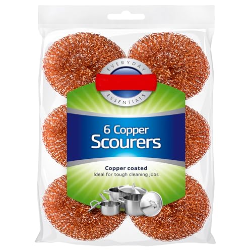 Zale Yardley Scourer Pack of 6, Scrubbing Non-Scratch Wire Scrub, Metal Wool Sponge, Heavy Duty Cleaning Sponges (Copper)